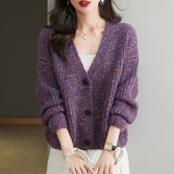 Colorized Sweater V-neck Knitted Jacket Women's Single-breasted Loose