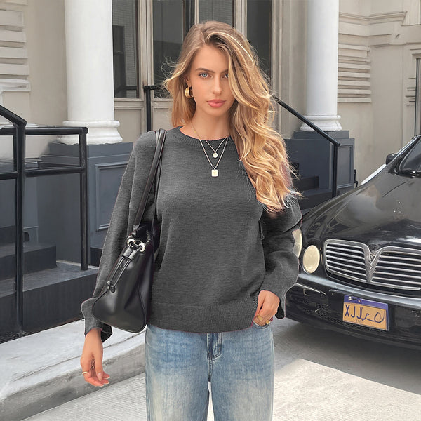 Solid Color Long Sleeve Sweaters Women's Clothing