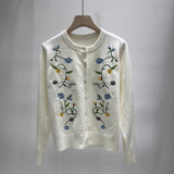 Round Neck Long Sleeve Top Embroidered Plant Female