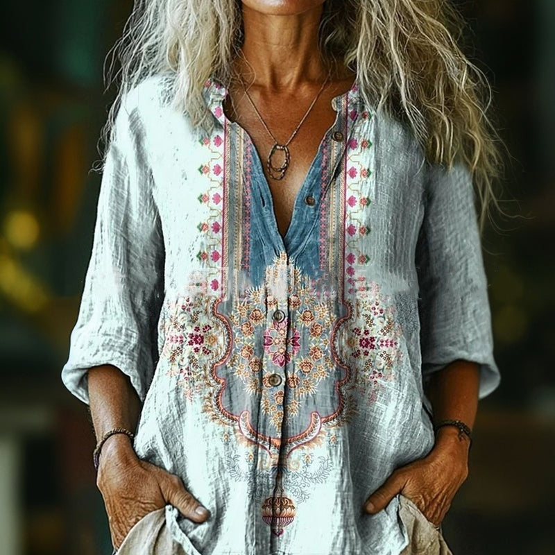 European And American Leisure Floral 3D Printed Shirt Women's Clothing