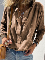 Casual Loose And Stylish Long Sleeves Cotton And Linen Solid Color Retro Button Pullover Shirt