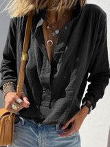 Casual Loose And Stylish Long Sleeves Cotton And Linen Solid Color Retro Button Pullover Shirt