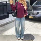 Solid Color Long Sleeve Sweaters Women's Clothing