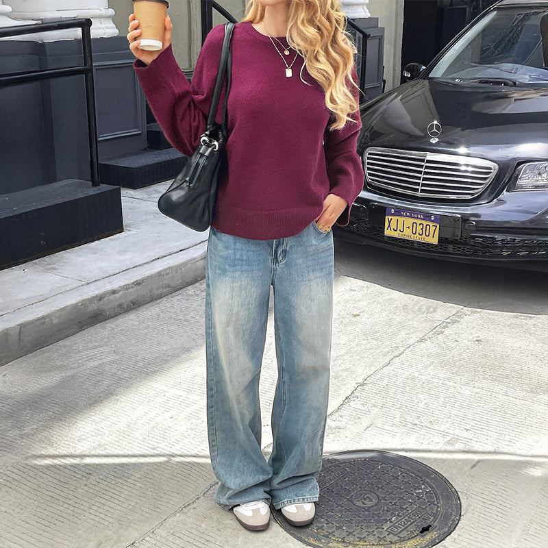 Solid Color Long Sleeve Sweaters Women's Clothing