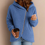 Casual Loose Lambswool Long Sleeve Zipper Hoodie Coat