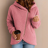 Casual Loose Lambswool Long Sleeve Zipper Hoodie Coat