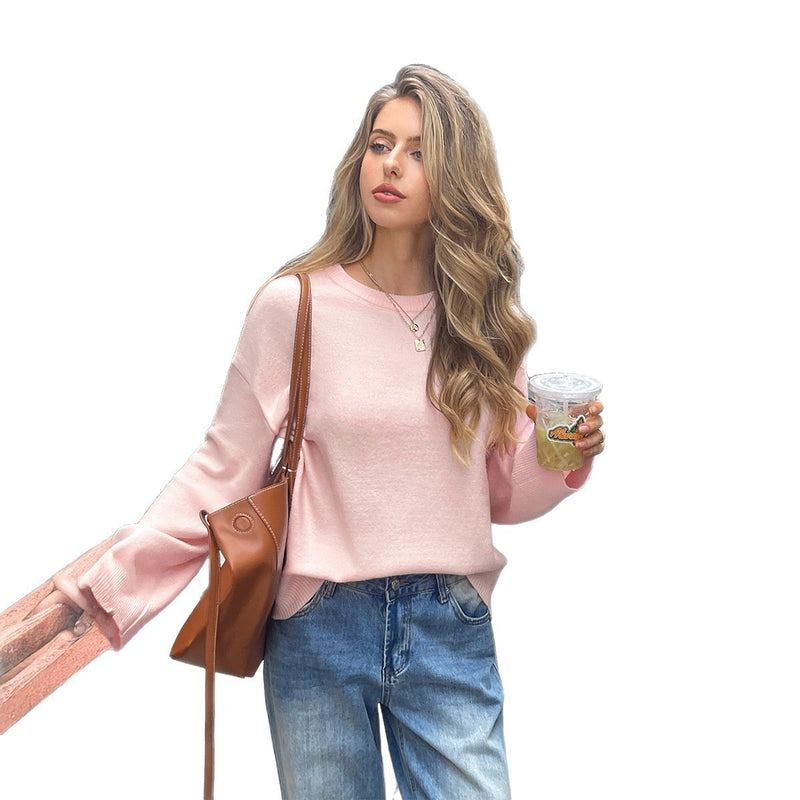 Solid Color Long Sleeve Sweaters Women's Clothing