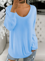 Casual Loose Solid Color Retro Round Neck Long Sleeve Sweater