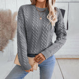 Women's Casual Solid Color Round Neck  Loose Retro Sweater