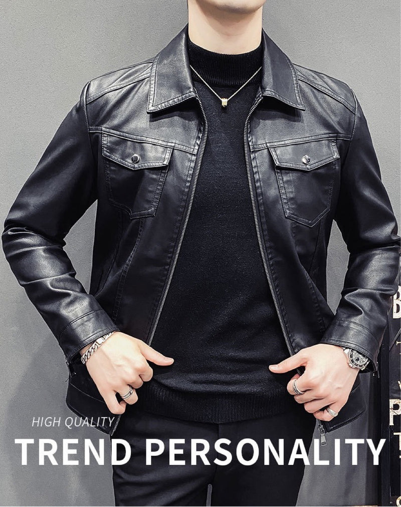 Fall Winter Men Quilted Casual Leather Clothing