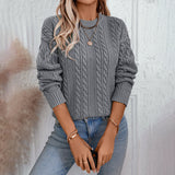 Women's Casual Solid Color Round Neck  Loose Retro Sweater