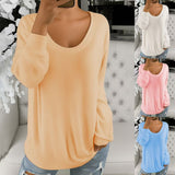 Casual Loose Solid Color Retro Round Neck Long Sleeve Sweater