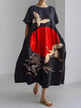 Women's Loose Round Neck Fashion Premium Short Sleeve Printed Dress