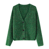 Colorized Sweater V-neck Knitted Jacket Women's Single-breasted Loose