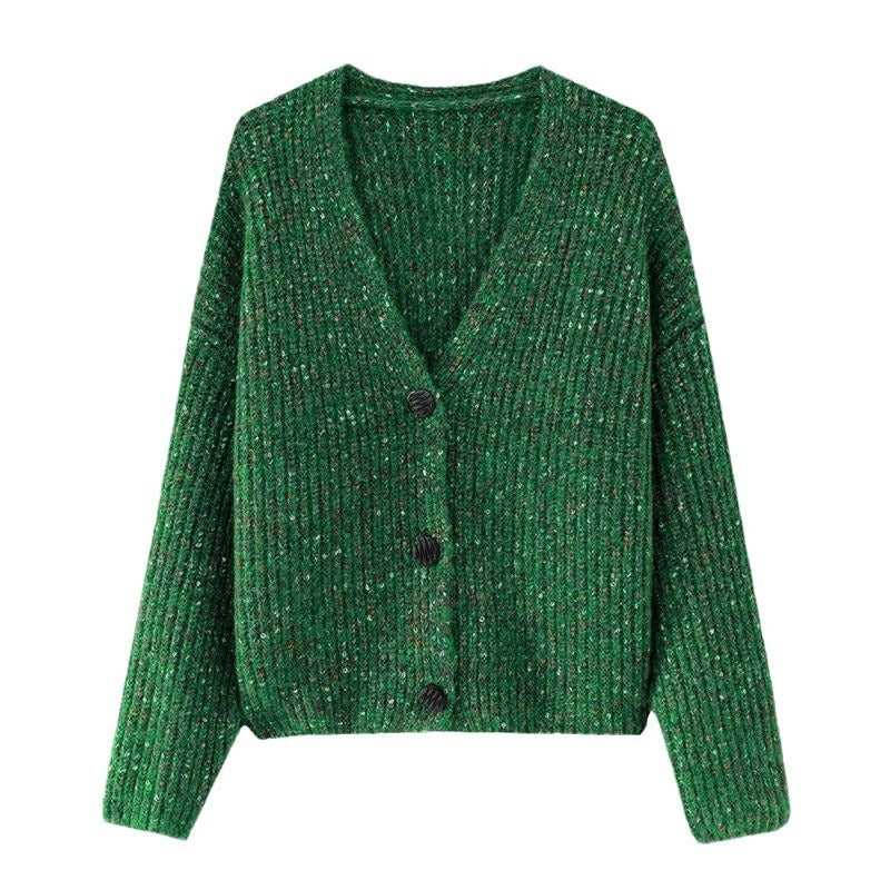 Colorized Sweater V-neck Knitted Jacket Women's Single-breasted Loose