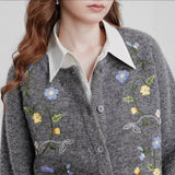 Round Neck Long Sleeve Top Embroidered Plant Female