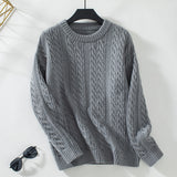 Women's Casual Solid Color Round Neck  Loose Retro Sweater