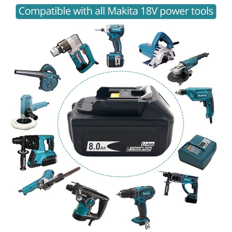 Latest BL1880B BL1860B 18V 8.0Ah 6.0A 3.5A Li Ion Rechargeable Battery for Makita 18V BL1830 BL1840 BL1850 BL1815 Cordless Drill