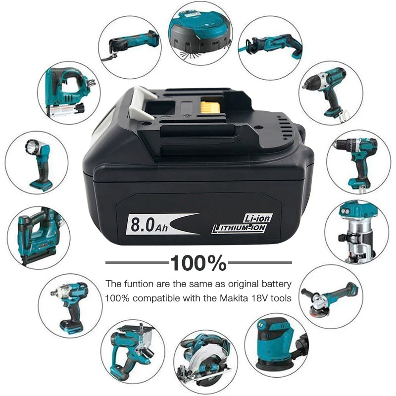 Latest BL1880B BL1860B 18V 8.0Ah 6.0A 3.5A Li Ion Rechargeable Battery for Makita 18V BL1830 BL1840 BL1850 BL1815 Cordless Drill