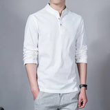 Men's Clothing  Men Spring Tops & Tees Male Fashion T-Shirts Stand Collar Long-sleeved Slim Base Shirt Homme Linen t-shirt