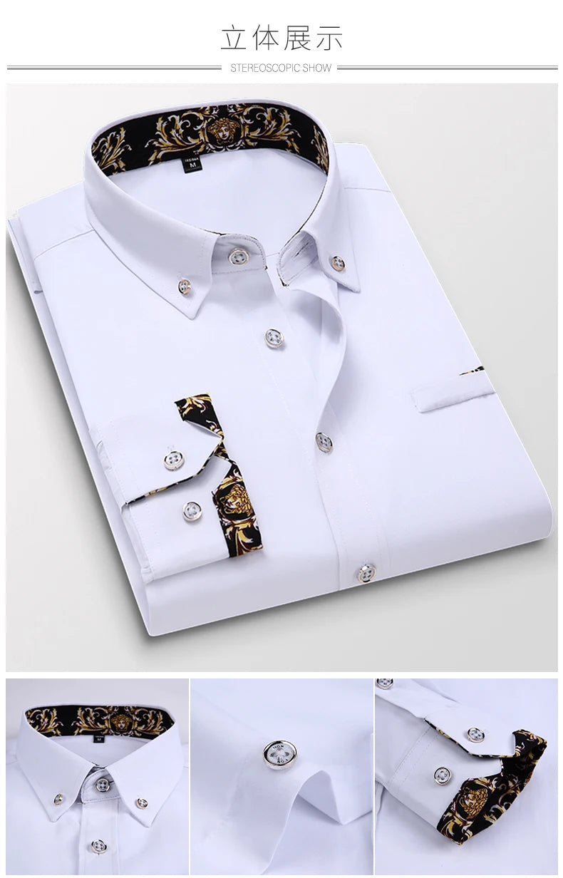 Men's clothing  Arrival Men Shirt Fashion Causal Long Sleeved Male Dress Social Business Brand Shirt Soft Weeding White Shirts
