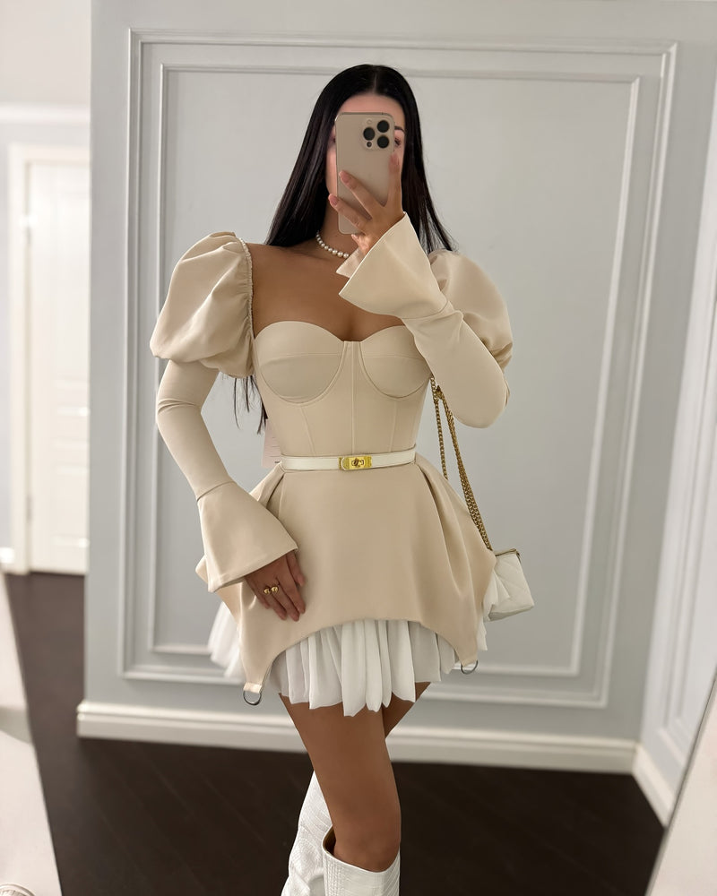 Women's clothing summer new design, chest wrapping, irregular puff sleeve dress, short skirt, club clothing, Vestidos