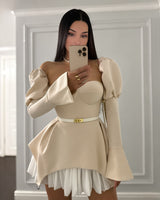 Women's clothing summer new design, chest wrapping, irregular puff sleeve dress, short skirt, club clothing, Vestidos