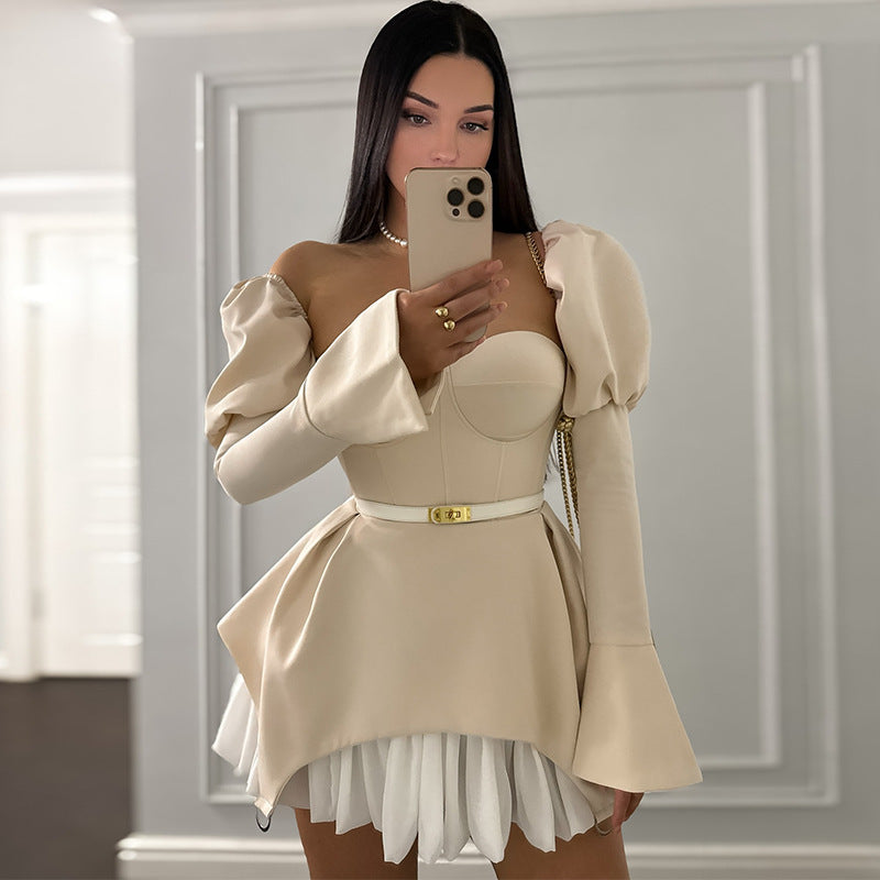 Women's clothing summer new design, chest wrapping, irregular puff sleeve dress, short skirt, club clothing, Vestidos