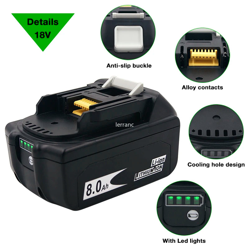Latest BL1880B BL1860B 18V 8.0Ah 6.0A 3.5A Li Ion Rechargeable Battery for Makita 18V BL1830 BL1840 BL1850 BL1815 Cordless Drill