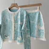 Women's Clothing Early Autumn New Style Temperament Jungle Jacquard Knitted Cardigan Top+French Elegant Half Skirt Two-Piec
