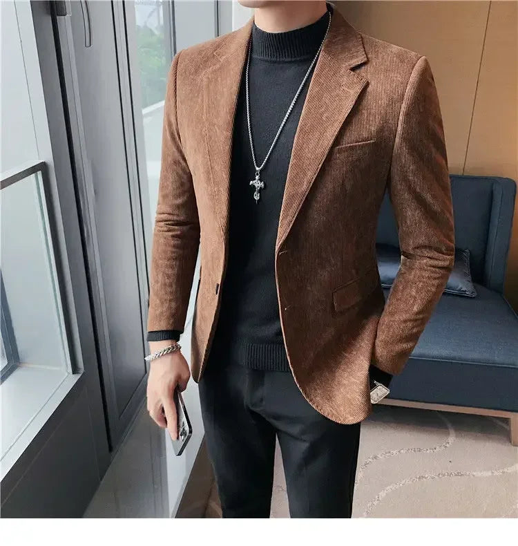 Man Suits and Blazers Single Breasted New In Coats Clothing Handsome Elegant Corduroy Jacket for Men Spring Clothes Fashionable