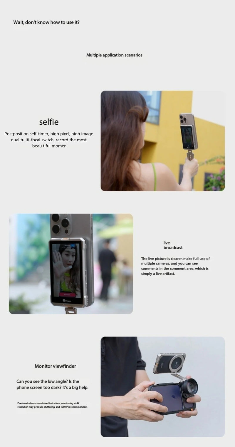 Fotorgear MS01 Magnetic Phone Selfie Monitor Screen for Smartphone Rear Camera Selfie Vlog Live Stream for iPhone Android