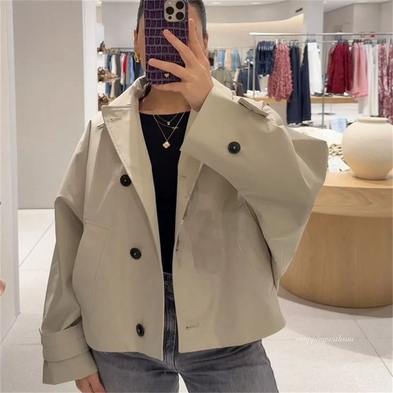 New women's clothing European and American style fashionable design sense lapel bat style short windbreaker