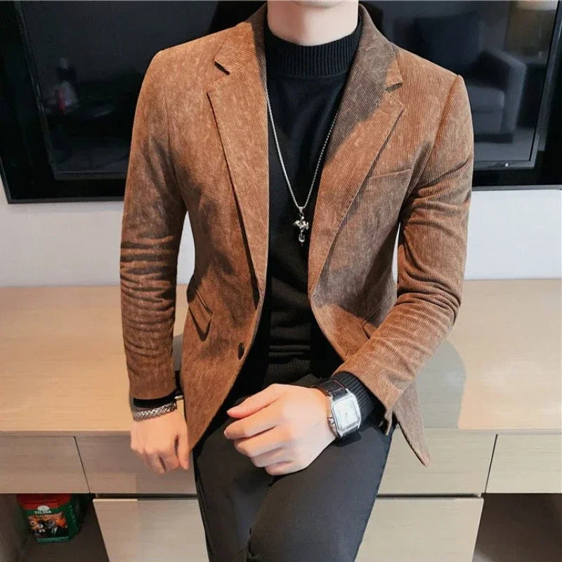 Man Suits and Blazers Single Breasted New In Coats Clothing Handsome Elegant Corduroy Jacket for Men Spring Clothes Fashionable