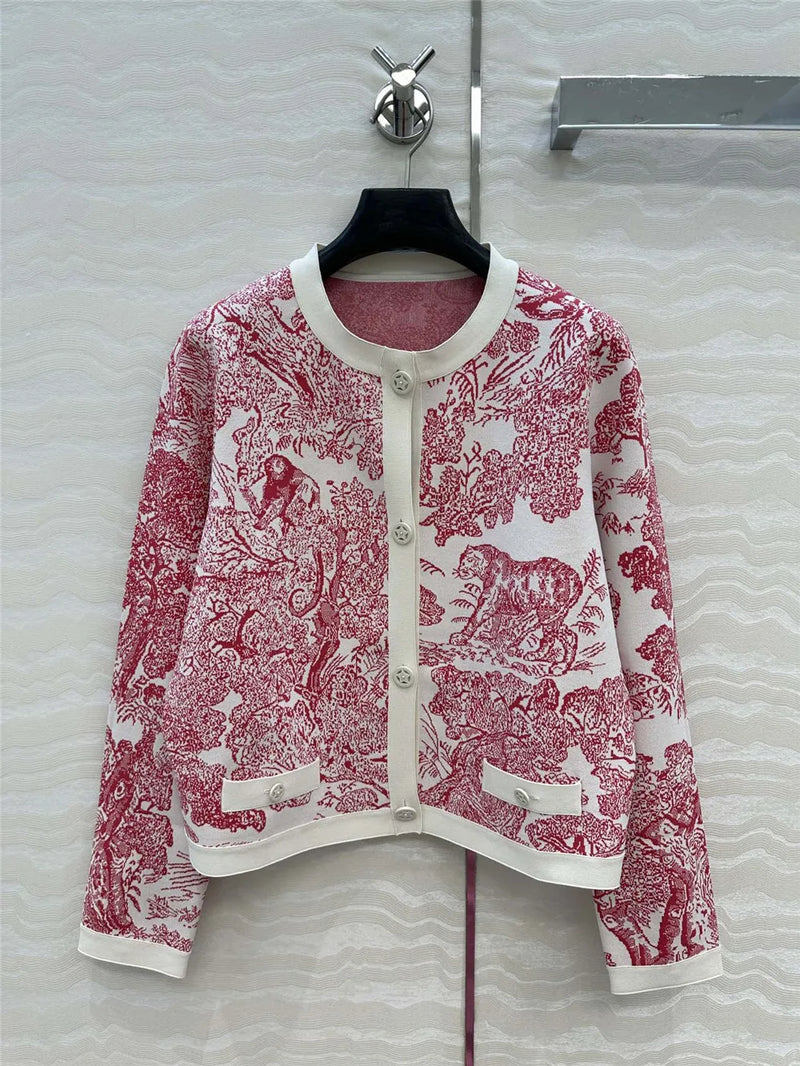 Women's Clothing Early Autumn New Style Temperament Jungle Jacquard Knitted Cardigan Top+French Elegant Half Skirt Two-Piec