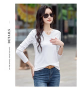 Female Clothing New Women's T-shirts Autumn Winter V-neck Knitted Solid Long Sleeve Casual Simple Versatile Tops