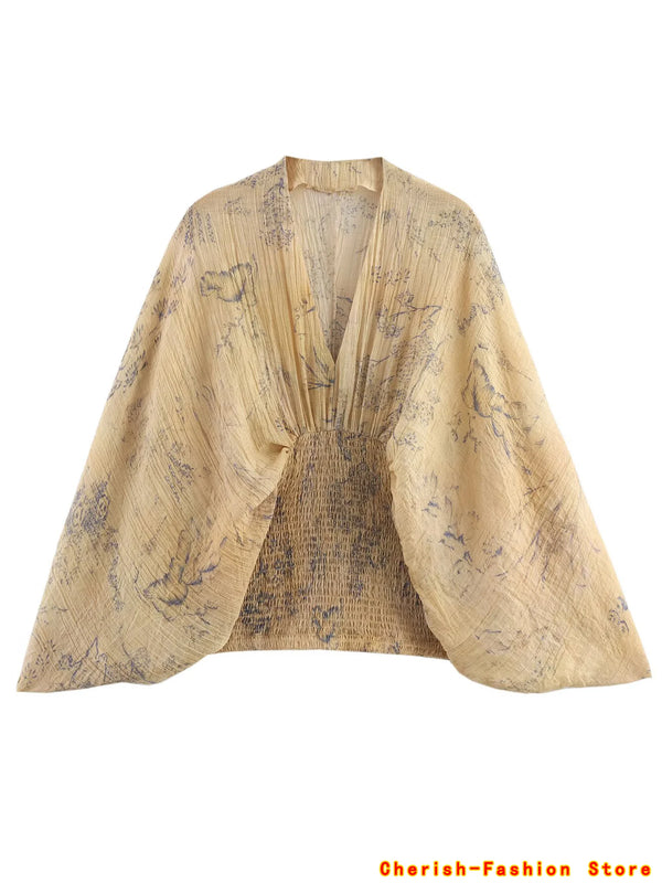 Women's clothing autumn new products European and American style retro women's clothing French lazy style printed shirt