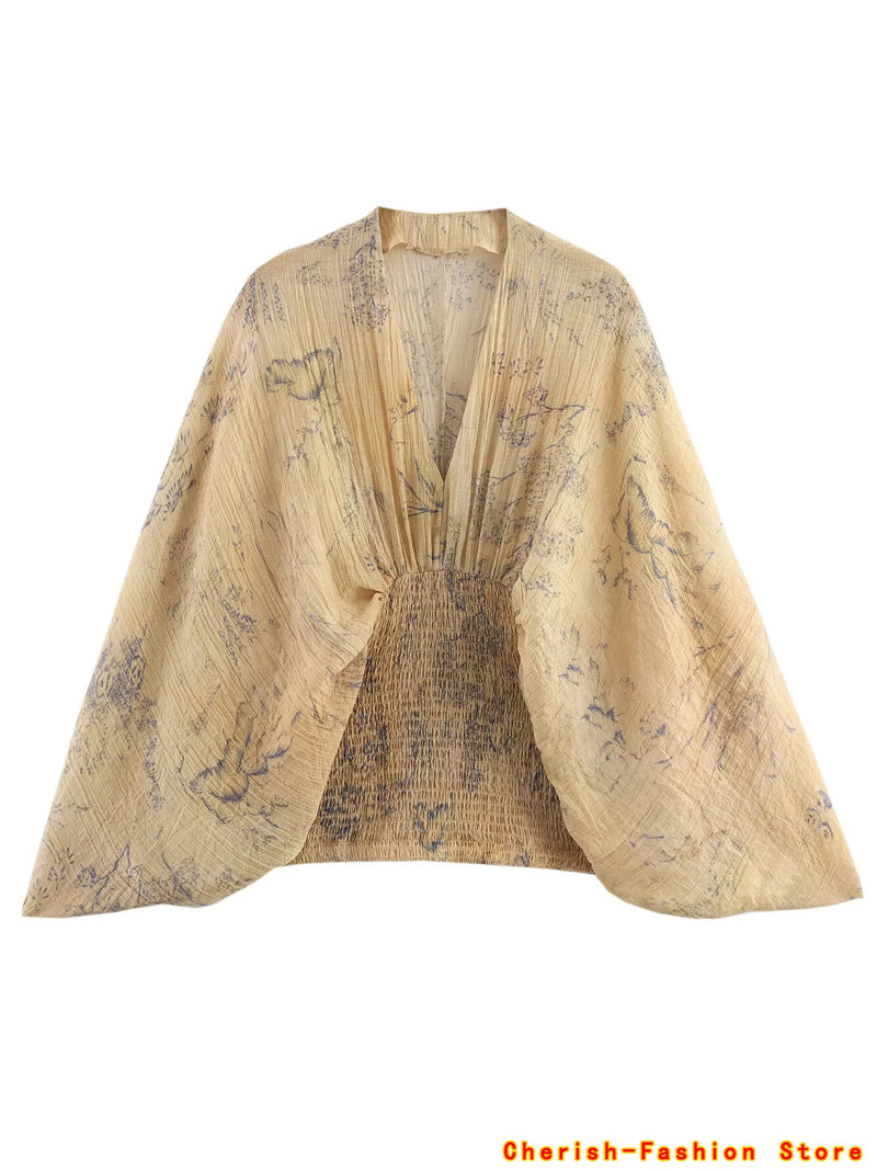 Women's clothing autumn new products European and American style retro women's clothing French lazy style printed shirt