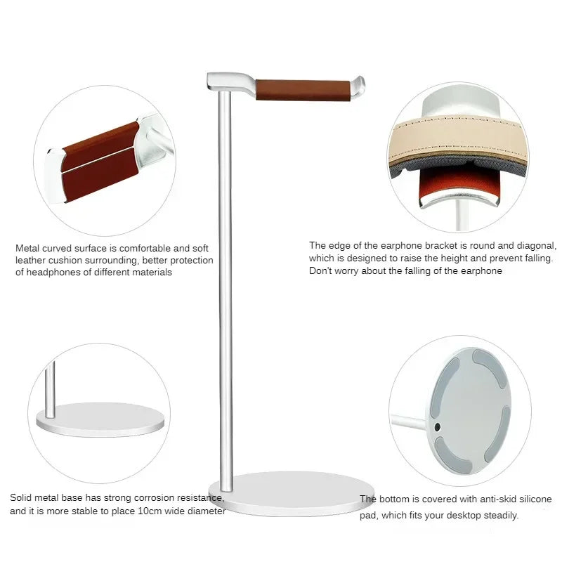 Curved Aluminum Headphone Stand Rack Sturdy Metal Gaming Headset Earphone Holder Hanger with Solid Base for Table Desk Display