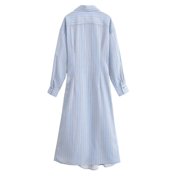 Women's clothing autumn new style, fashionable and versatile, simple and long-sleeved design, striped double-collar joint