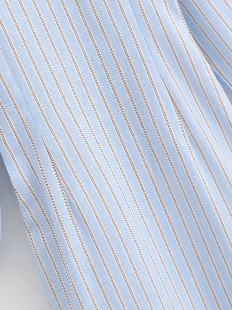 Women's clothing autumn new style, fashionable and versatile, simple and long-sleeved design, striped double-collar joint