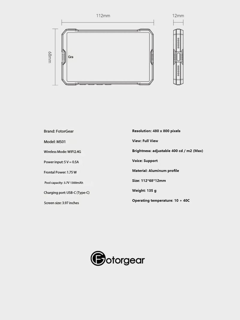 Fotorgear MS01 Magnetic Phone Selfie Monitor Screen for Smartphone Rear Camera Selfie Vlog Live Stream for iPhone Android