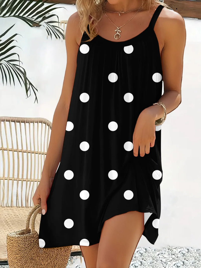 Women's Summer Sleeveless   Print Casual Dress Summer Dress for Holiday Women Clothing Dot  Summer Dress  Women Clothing