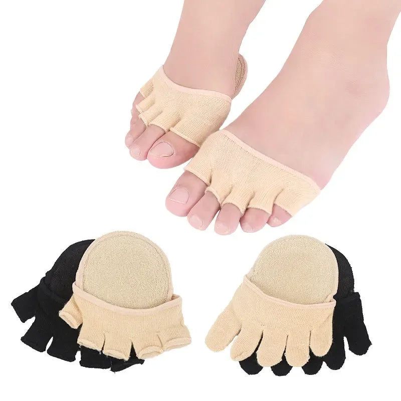 2Pcs=1Pair Toe Separator Foot Care Half Insoles Five Finger Socks Pads Bunion Sleeve Protector Hallux Valgus Forefoot For Women
