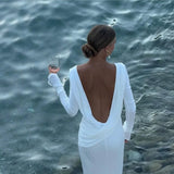 Women's Clothing Autumn New Style High-end Temperament Sexy Backless Dress Long Skirt Slim Fit Long Sleeved Dress