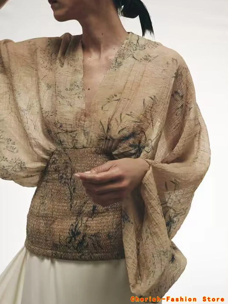 Women's clothing autumn new products European and American style retro women's clothing French lazy style printed shirt