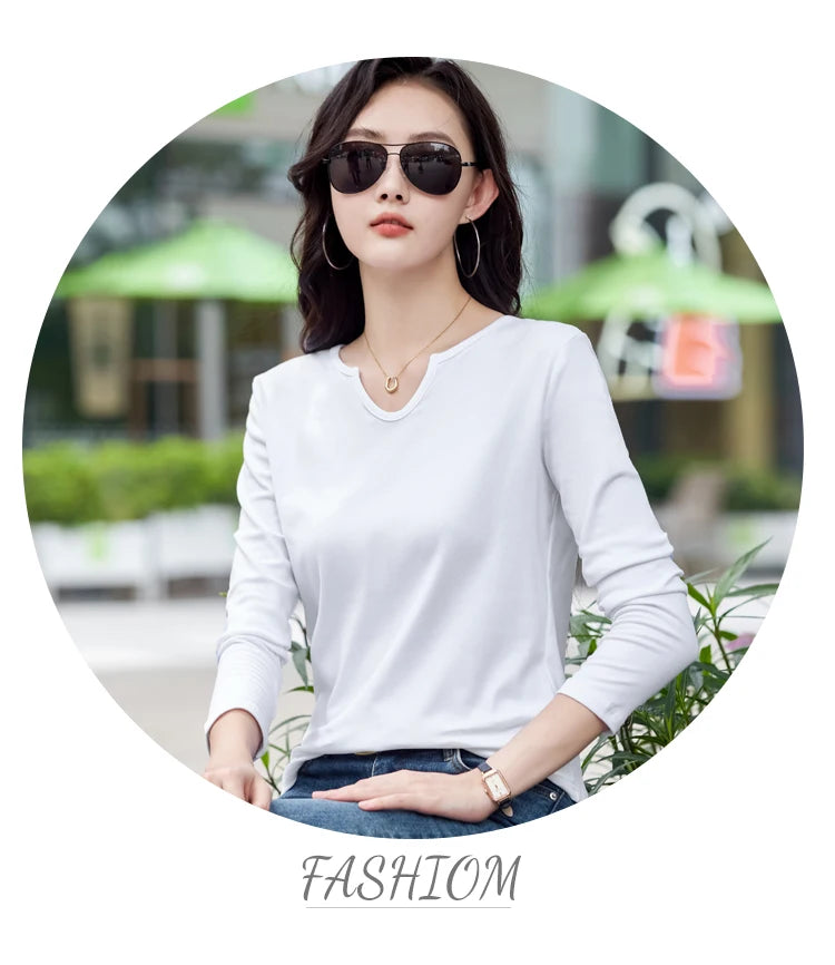 Female Clothing New Women's T-shirts Autumn Winter V-neck Knitted Solid Long Sleeve Casual Simple Versatile Tops