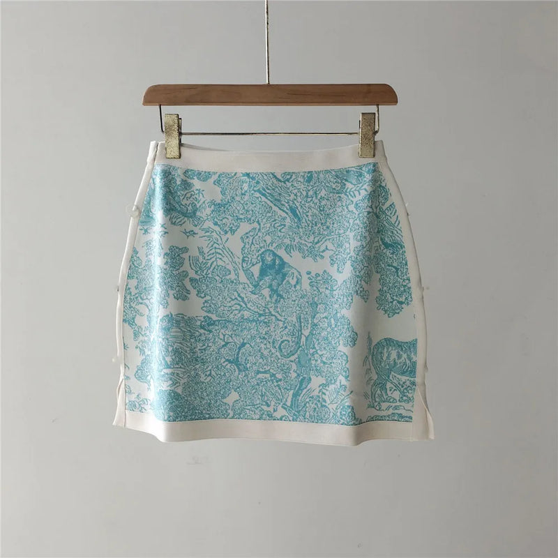 Women's Clothing Early Autumn New Style Temperament Jungle Jacquard Knitted Cardigan Top+French Elegant Half Skirt Two-Piec