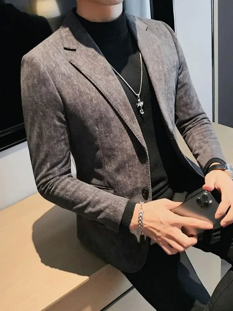 Man Suits and Blazers Single Breasted New In Coats Clothing Handsome Elegant Corduroy Jacket for Men Spring Clothes Fashionable