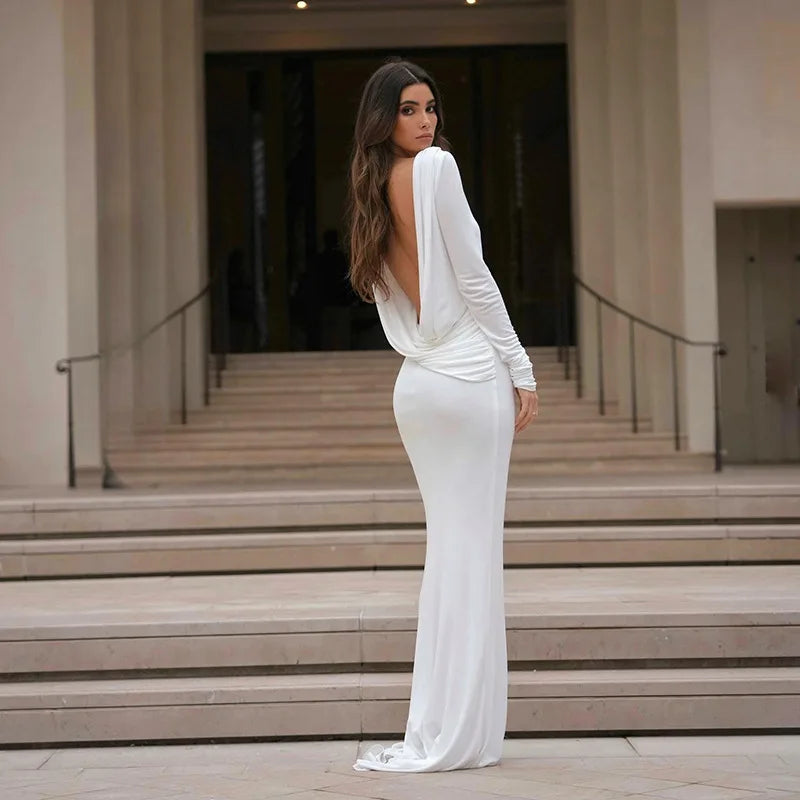 Women's Clothing Autumn New Style High-end Temperament Sexy Backless Dress Long Skirt Slim Fit Long Sleeved Dress